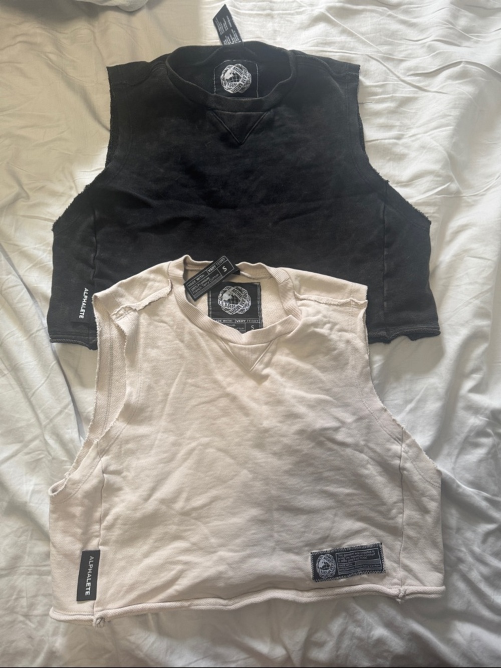 Alphalete Sleeveless Cropped Muscle Tanks - Black & Cream (Set of 2)